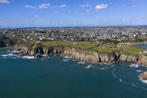 Aerial view of the cliffs at Plougonvelin on the Atlantic coast at the mouth of the Bay of Brest,