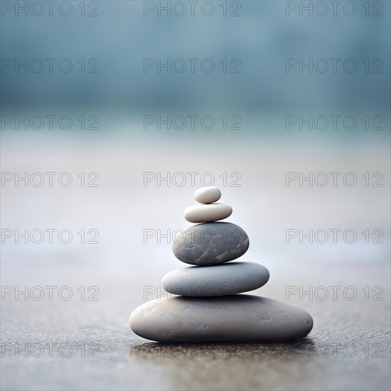 Zen stones stack on sand waves in a minimalist setting for balance and harmony. Balance, harmony,