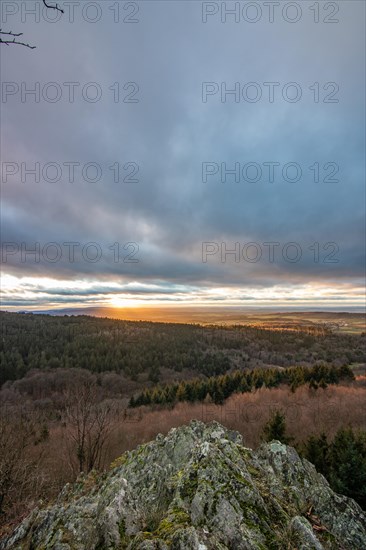 Landscape at the Grosser Zacken, Taunus volcanic region. A cloudy, sunny autumn day, meadows,