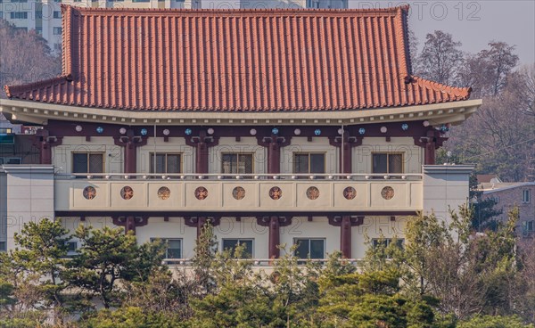 Daejeon, South Korea, March 13, 2017: Building with classical oriental styling with red clay tiled
