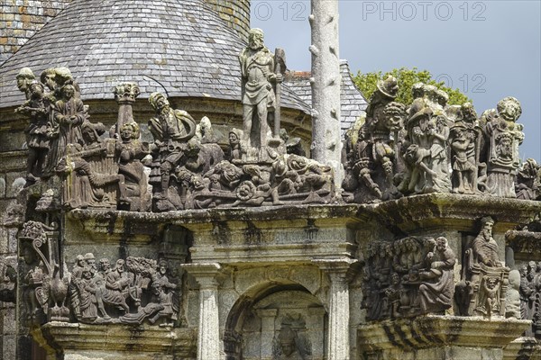 Calvary Calvaire, granite stone carving, Enclos Paroissial parish enclosure of Guimiliau, Finistere