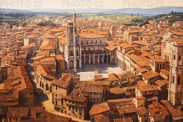 Surrealist view of old Florence city center in paper style, Italy, AI Generated, AI generated,
