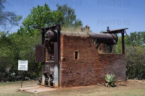 German decommissioned steam engine from 1904 at Lake Otjikoto, used as a pump to supply drinking