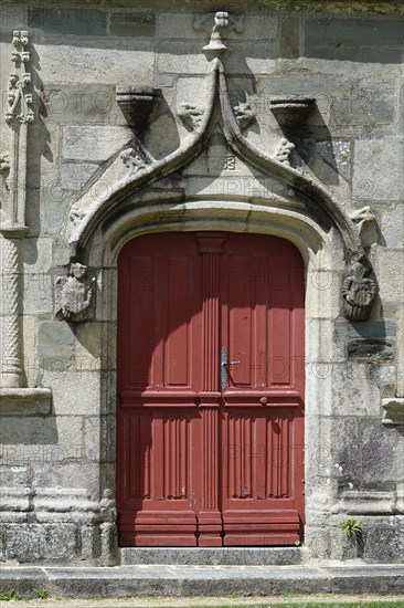 Entrance portal of the 16th century ossuary Ossuaire, Enclos Paroissial de Pleyben, Finistere