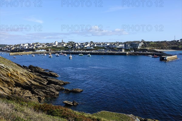 Harbour and commune of Le Conquet, seen from the Kermorvan peninsula, Finistere Pen ar Bed