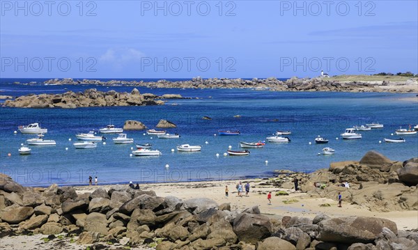 Granite rock formations on the beach of the English Channel near the village of Meneham, Menez Ham,