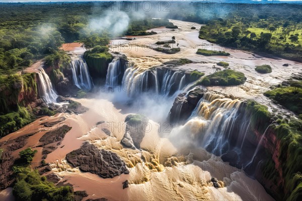 Aerial view over the Iguazu Falls, Argentina, Brazil, AI Generated, AI generated, South America