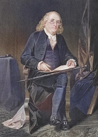 Benjamin Franklin 1706-1790, American statesman, philosopher, scientist, inventor and publisher,