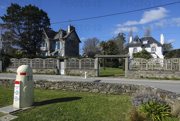Wilhelminian-style villas on the seafront promenade of Plougonvelin on the Atlantic coast at the