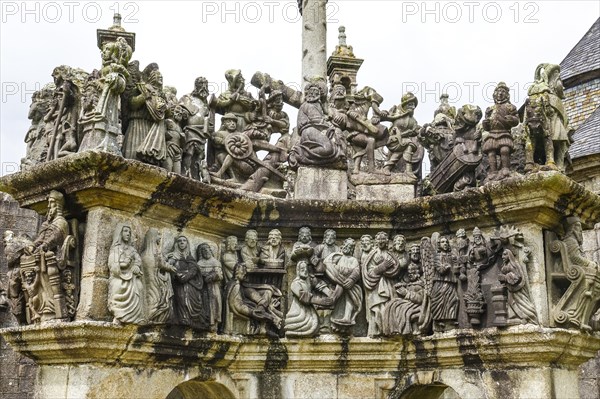 Calvary Calvaire, granite stone carving, Enclos Paroissial parish enclosure of Guimiliau, Finistere
