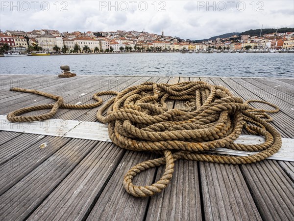 Ship jam on a jetty, harbour of Mali Losinj, island of Losinj, Kvarner Gulf Bay, Adriatic Sea,