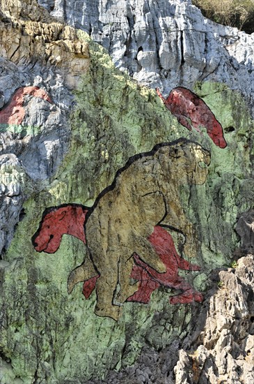 Detail, Mural de la Prehistoria, prehistoric wall, painted in 1961 by Mexican artist Leovigildo