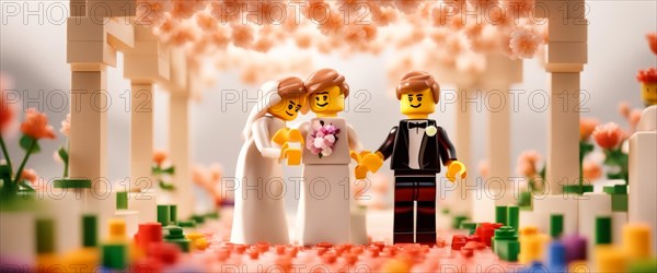 A decorative cake topper featuring a miniature bride and groom, perfect for wedding celebrations ai