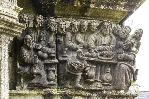 Calvary Calvaire, granite stone carving, Enclos Paroissial parish enclosure of Guimiliau, Finistere