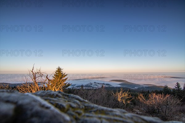 Landscape on the Grosser Feldberg, Taunus volcanic region. A cloudy, sunny winter day, meadows,