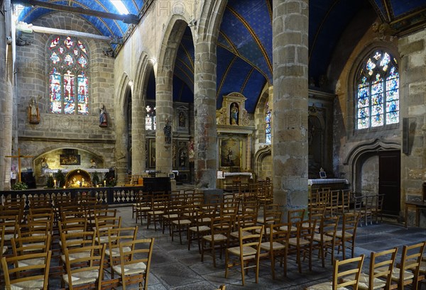 Nave and aisle, Saint Melaine church, Morlaix Montroulez, Finistere Penn Ar Bed department,