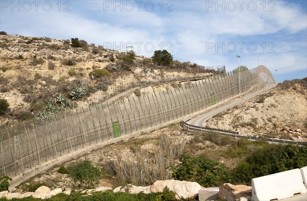 High security fences separate the Spanish exclave of Melilla, Spain from Morocco, north Africa,