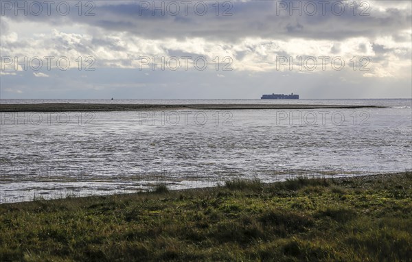 North Weir Point tip end of Orford Ness shingle spit, River Ore, Shingle Street, Suffolk, England,