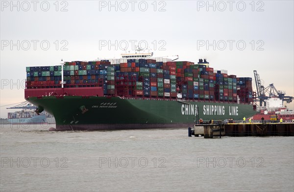 Large container ship, the Indian Ocean, of China Shipping Line, Port of Felixstowe, Suffolk,