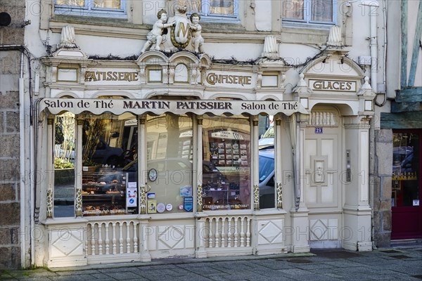 Place des Otages, shop window of an old patisserie confectionery, Morlaix Montroulez, Finistere