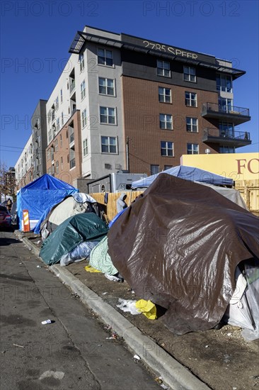 Denver, Colorado, Immigrants, mostly from Venezuela, live in a tent camp near downtown Denver. The