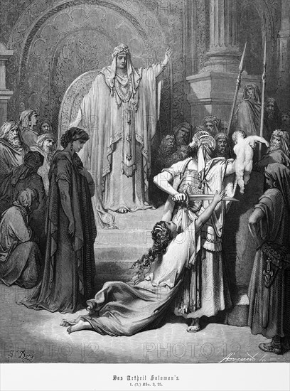 The Judgement of Solomon, 1st Book of Kings, interior, steps, seat, children, babies, pleading,