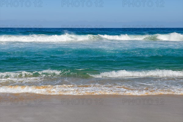 Fuerteventura beach on west coast of Jandia peninsula in front of abandoned village of Cofete with