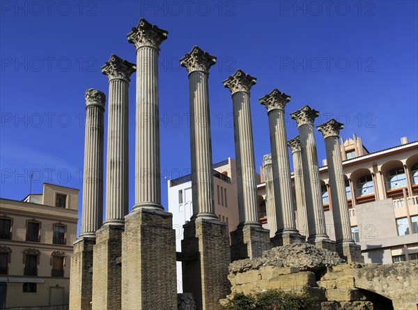 Columns of Roman temple remains, Templo Romano, Cordoba, Spain, Europe