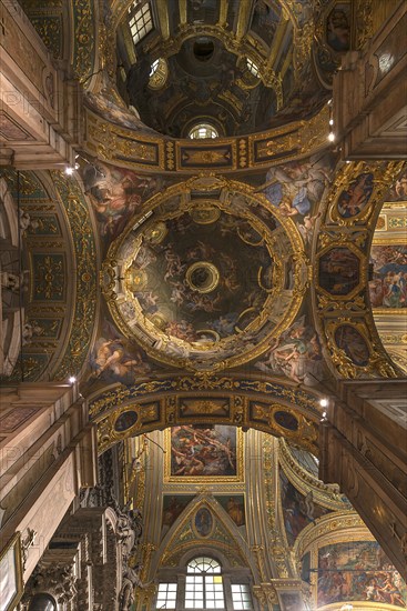 Vaults and dome of the baroque Chiesa del Gesu, built at the end of the 16th century, Via di Porta
