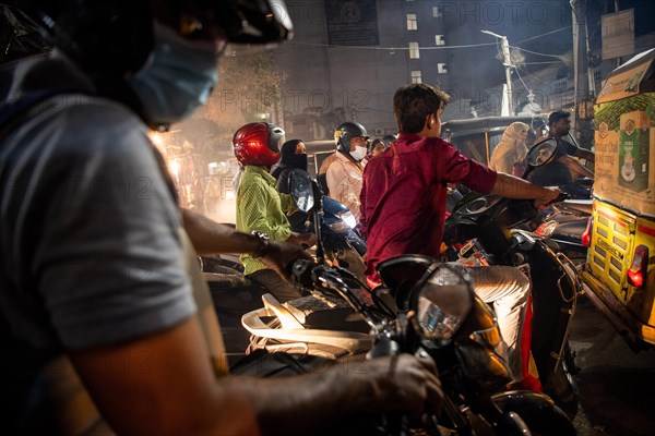 Evening traffic jam, traffic chaos, Hyderabad, Andhra Pradesh, India, Asia