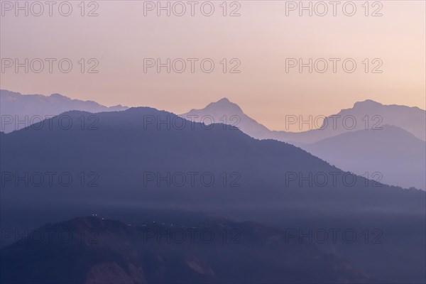 Silhouette of the eight-thousander Manaslu and some other Himalayan peaks, including Ngadi Chuli,