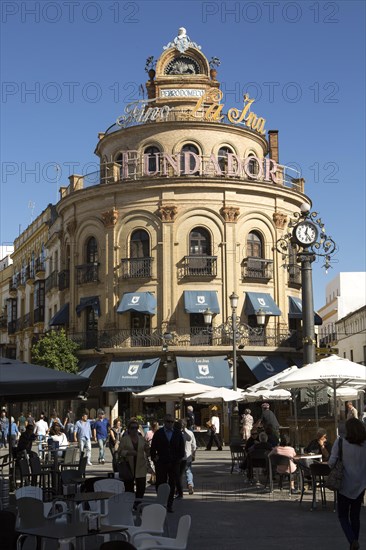 El Gallo Azul rotunda building cafe built in 1929 advertising Fundador brandy, Jerez de la