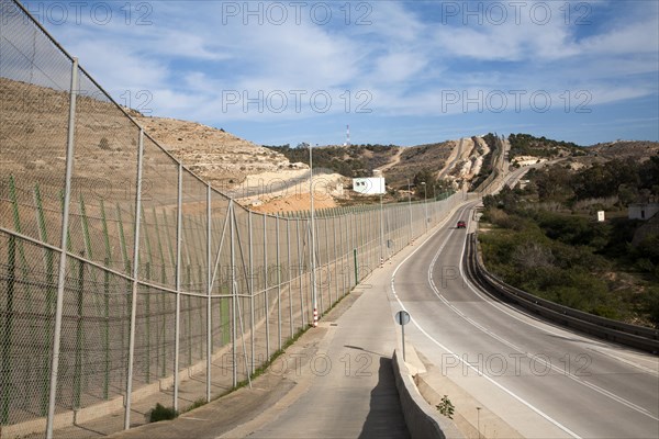 High security fences separate the Spanish exclave of Melilla, Spain from Morocco, north Africa,