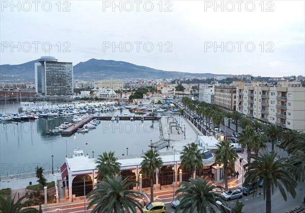 View over harbour and city centre, Melilla autonomous city state Spanish territory in north Africa,