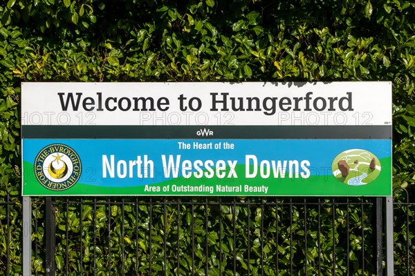 Welcome to Hungerford, North Wessex Downs, at the railway station, Hungerford, Berkshire, England,