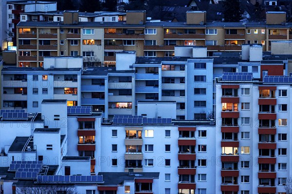 View of tower blocks and apartment blocks in the Neukoelln district of Berlin. The rise in rents in