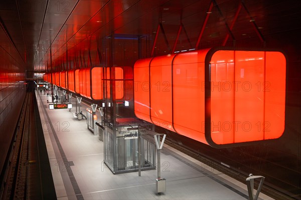 Hafencity University underground station, coloured light containers, Hanseatic City of Hamburg,