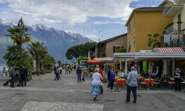 Lakeside promenade in Limone sul Garda, Lake Garda, Garda Mountains, Province of Brescia, Lombardy,