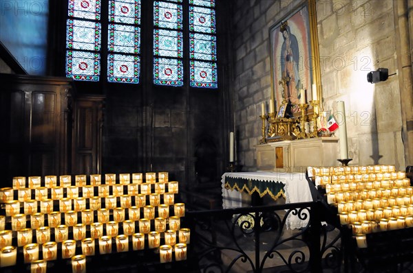 Sacrificial candles, Notre-Dame de Paris Cathedral, Ile de la Cite, 4th arrondissement, Paris,