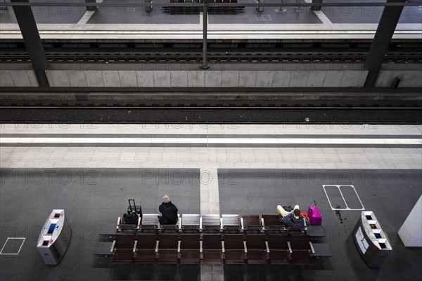 A few people wait on the platform at Berlin Central Station. Today is the second day of the strike