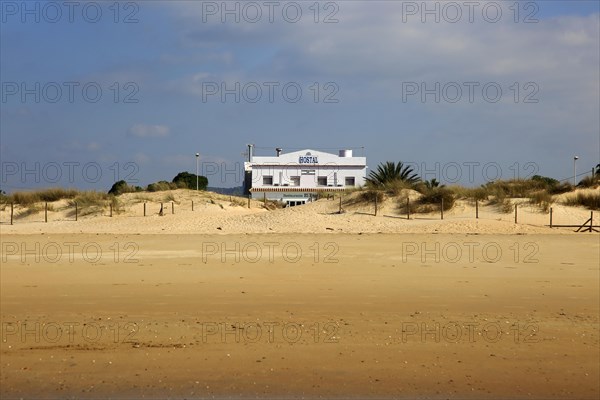 Small beach hotel on the coast at El Palmar, near Vejer de la Frontera, Cadiz Province, Spain,