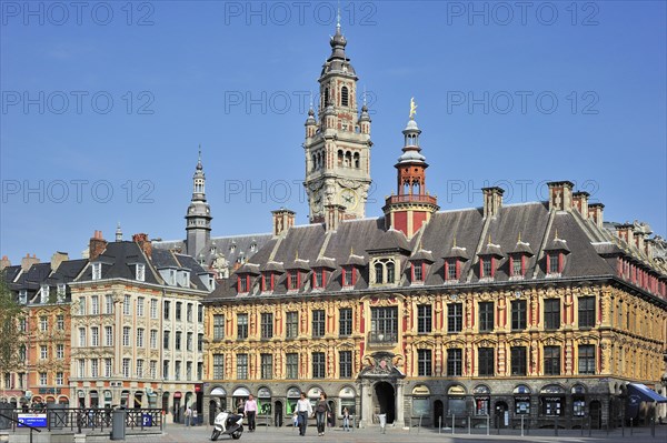 Bell tower of Chamber of Commerce and La Vieille Bourse at the Place du General de Gaulle, Lille,