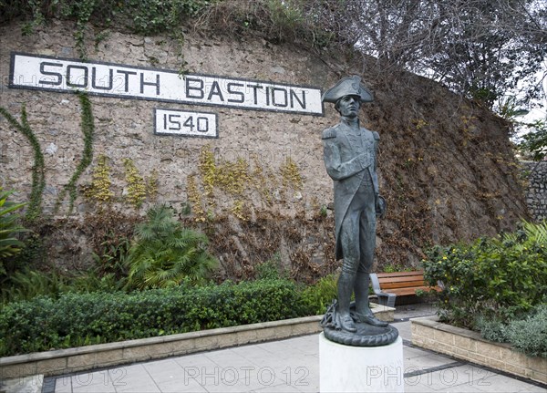 Statue of Admiral Lord Nelson at South Bastion, Gibraltar, British terroritory in southern Europe,
