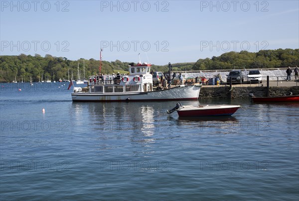Tamar Belle ferry boat and dinghies in the harbour, St Mawes, Cornwall, England, UK