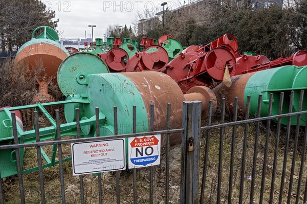Detroit, Michigan, Navigational buoys stored at the U.S. Coast Guard station. The buoys mark the