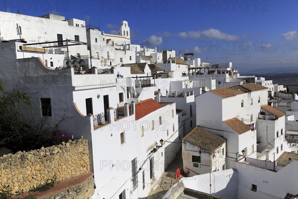 Pueblo blanco historic village whitewashed houses on hillside, Vejer de la Frontera, Cadiz