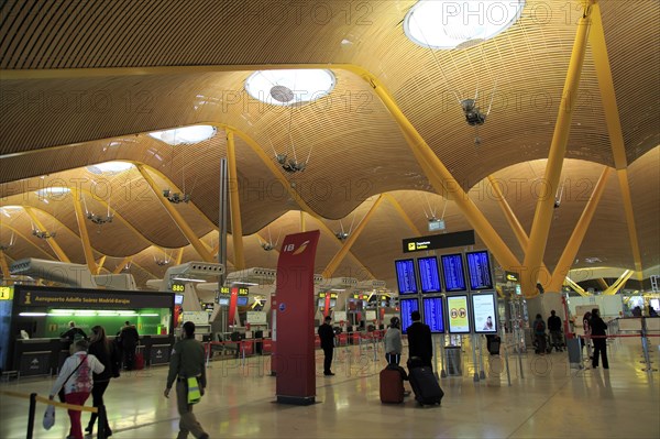 Modern architecture interior of terminal 4 building, Adolfo Suarez Madridâ€“Barajas airport,