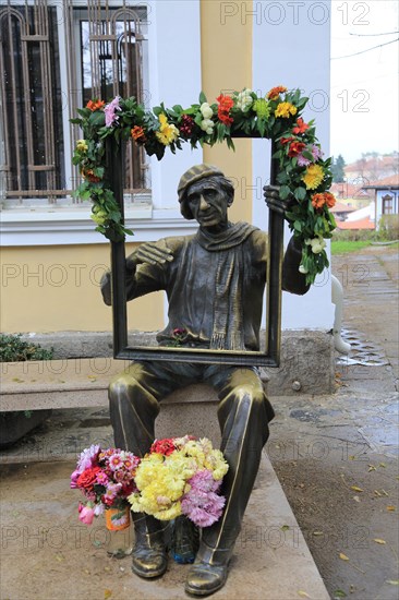 Sculpture portrait of artist outside Academy of Music, Dance and Fine Arts, Plovdiv, Bulgaria,