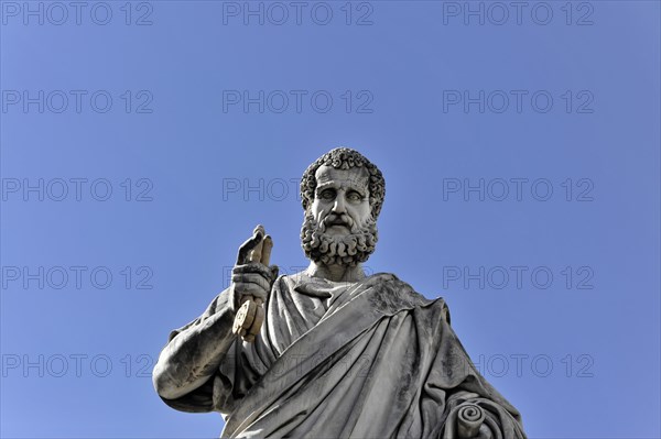 Statue of St Peter with key in detail in front of St Peter's Church, St Peter's Square, Old Town,