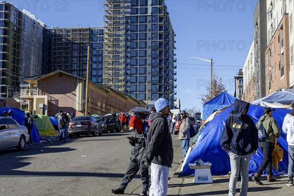 Denver, Colorado, Immigrants, mostly from Venezuela, live in a tent camp near downtown Denver. The